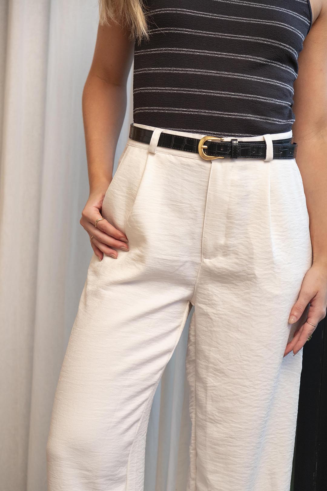 Pantalón de Silueta Amplia Color Beige para Mujer