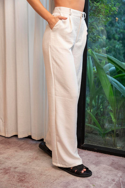 Pantalón de Silueta Amplia Color Beige para Mujer